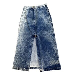 Acid Wash Denim Jean Skirt Maxi Vintage Pencil High Waisted Punk 80s Small 26